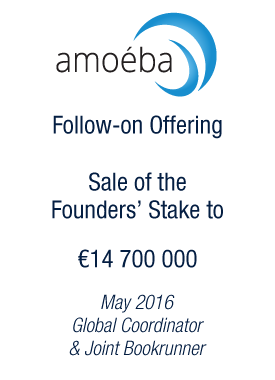 Bryan, Garnier & Co announces a €14.7m follow-on offering for Amoeba on Euronext with demand from European and US investors 