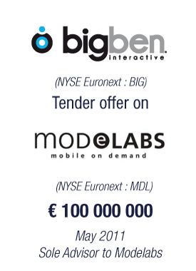 Bryan, Garnier & Co announces the success of the combination of ModeLabs Group with Bigben Interactive