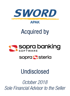 Bryan, Garnier & Co acts as Sole Financial Advisor to Sword Group SE on the divestiture of its wholesale finance software division, Sword APAK, to Sopra Banking Software Ltd