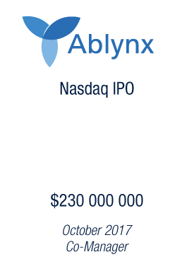 Bryan, Garnier & Co acts as Co-manager for Ablynx Nasdaq IPO raising USD 230 million 