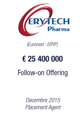 Bryan, Garnier & Co announces the successful €25m Placement of Erytech