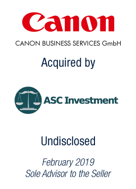 Bryan, Garnier & Co acts as Sole Financial Advisor to Canon on the sale of its German document outsourcing services division to ASC Investment