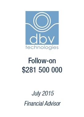 Bryan Garnier & Co advises DBV Technologies on its follow-on offering, raising $281.5m in July 2015, acting as financial advisor