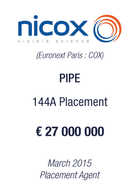 Bryan, Garnier & Co acts as Placement Agent for Nicox €27m Private Placement (PIPE)