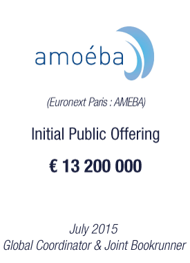 Bryan, Garnier & Co announces the successful €13.2m Euronext IPO of Amoéba