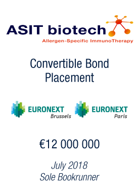 Bryan, Garnier & Co acts as Sole Bookrunner on ASIT biotech EUR12 million Convertible Bond Placement