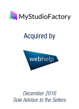 Bryan, Garnier & Co advises MyStudioFactory, leading digital agency, on its sale to Webhelp, Europe's largest customer experience provider