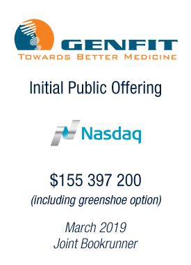 Bryan, Garnier & Co acts as Joint Bookrunner to Genfit on its $155.4 million Nasdaq Initial Public Offering