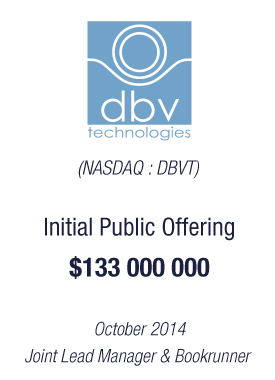 Bryan, Garnier & Co acts as Joint Lead Manager and Joint Bookrunner of DBV $133m IPO on NASDAQ.